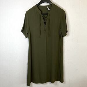 Madewell Women Army Green 100% Viscose Novella Lace Up Dress Size M